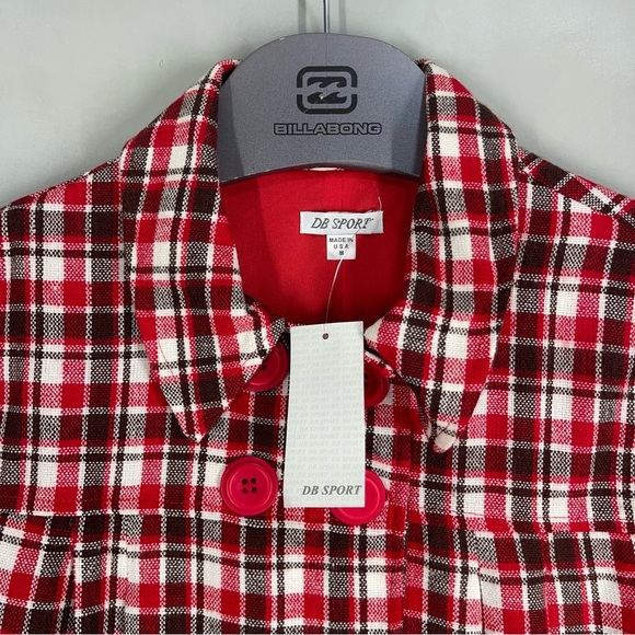 DB Sport Women's Size M Plaid Coat Red Brown Black NWT Made In The USA - Picture 6 of 12